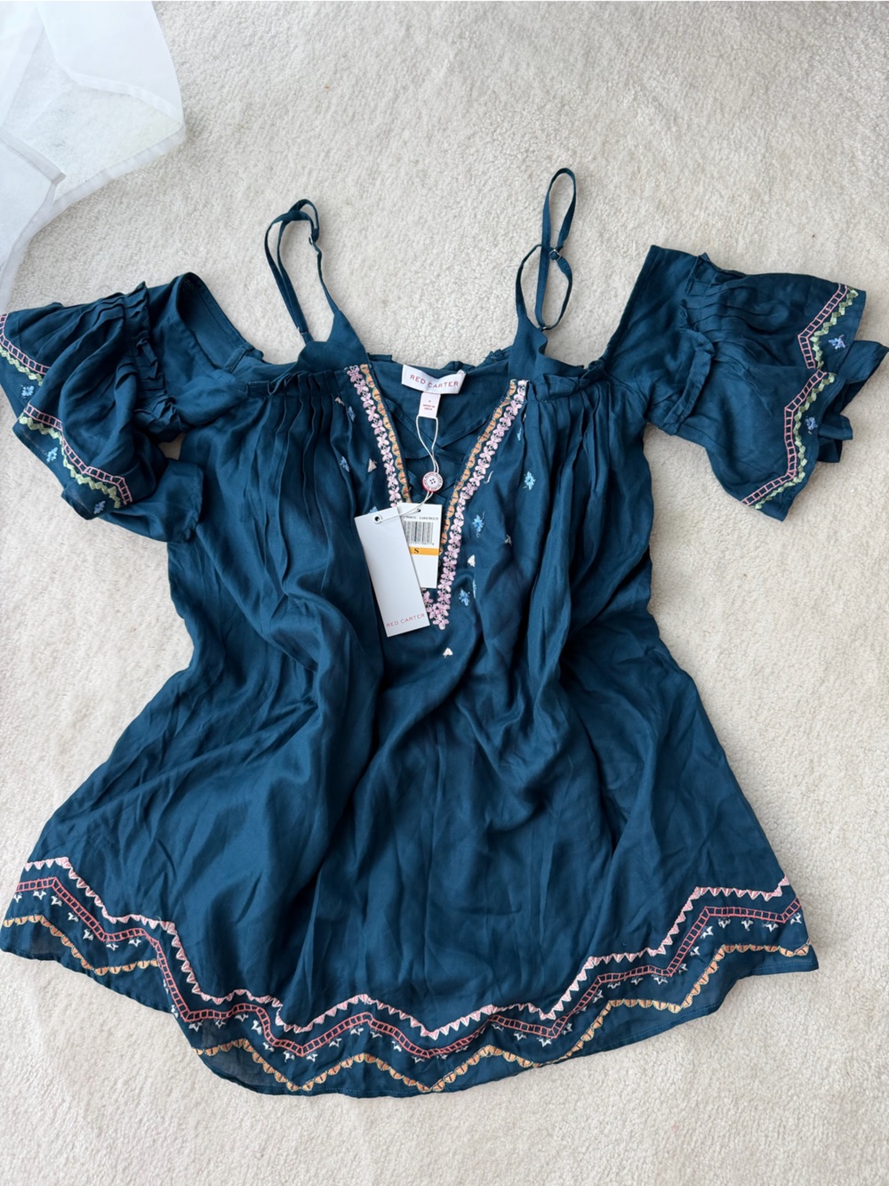BNWT Red Carter Teal Cold-Shoulder Embroidered Camisole Blouse